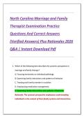 North Carolina Marriage and Family  Therapist Examination Practice  Questions And Correct Answers  &lpar;Verified Answers&rpar; Plus Rationales 2026  Q&A &vert; Instant Download Pdf 