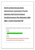North Carolina Nursing Home  Administrator Examination Practice  Questions And Correct Answers  &lpar;Verified Answers&rpar; Plus Rationales 2026  Q&A &vert; Instant Download Pdf