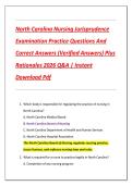 North Carolina Nursing Jurisprudence  Examination Practice Questions And  Correct Answers &lpar;Verified Answers&rpar; Plus  Rationales 2026 Q&A &vert; Instant  Download Pdf