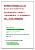 North Carolina Professional Land  Surveyor Examination Practice  Questions And Correct Answers  &lpar;Verified Answers&rpar; Plus Rationales 2026  Q&A &vert; Instant Download Pdf 
