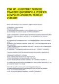 RISE UP - CUSTOMER SERVICE PRACTICE QUESTIONS & VERIFIED COMPLETE ANSWERS NEWEST VERSION