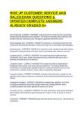 RISE UP CUSTOMER SERVICE AND SALES EXAM QUESTIONS & UPDATED COMPLETE ANSWERS ALREADY GRADED A&plus;