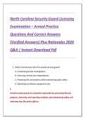 North Carolina Security Guard Licensing Examinations &ndash; Armed And Unarmed Practice Questions And Correct Answers &lpar;Verified Answers&rpar; Plus Rationales 2026 Q&A &vert; Instant Download Pdf