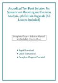 Test Bank&colon; Spreadsheet Modeling and Decision Analysis&colon; A Practical Introduction to Business Analytics &lpar;9th Edition&rpar; &ndash; Cliff Ragsdale