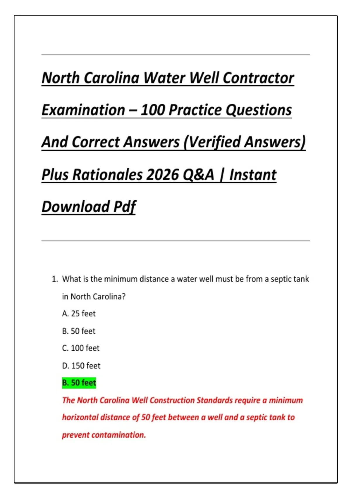 North Carolina Water Well Contractor Examination – 100 Practice ...