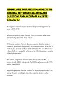 SEMMELWEIS ENTRANCE EXAM MEDICINE  BIOLOGY TEST BANK 2026 UPDATED  QUESTIONS AND ACCURATE ANSWERS  GRADED A&plus;