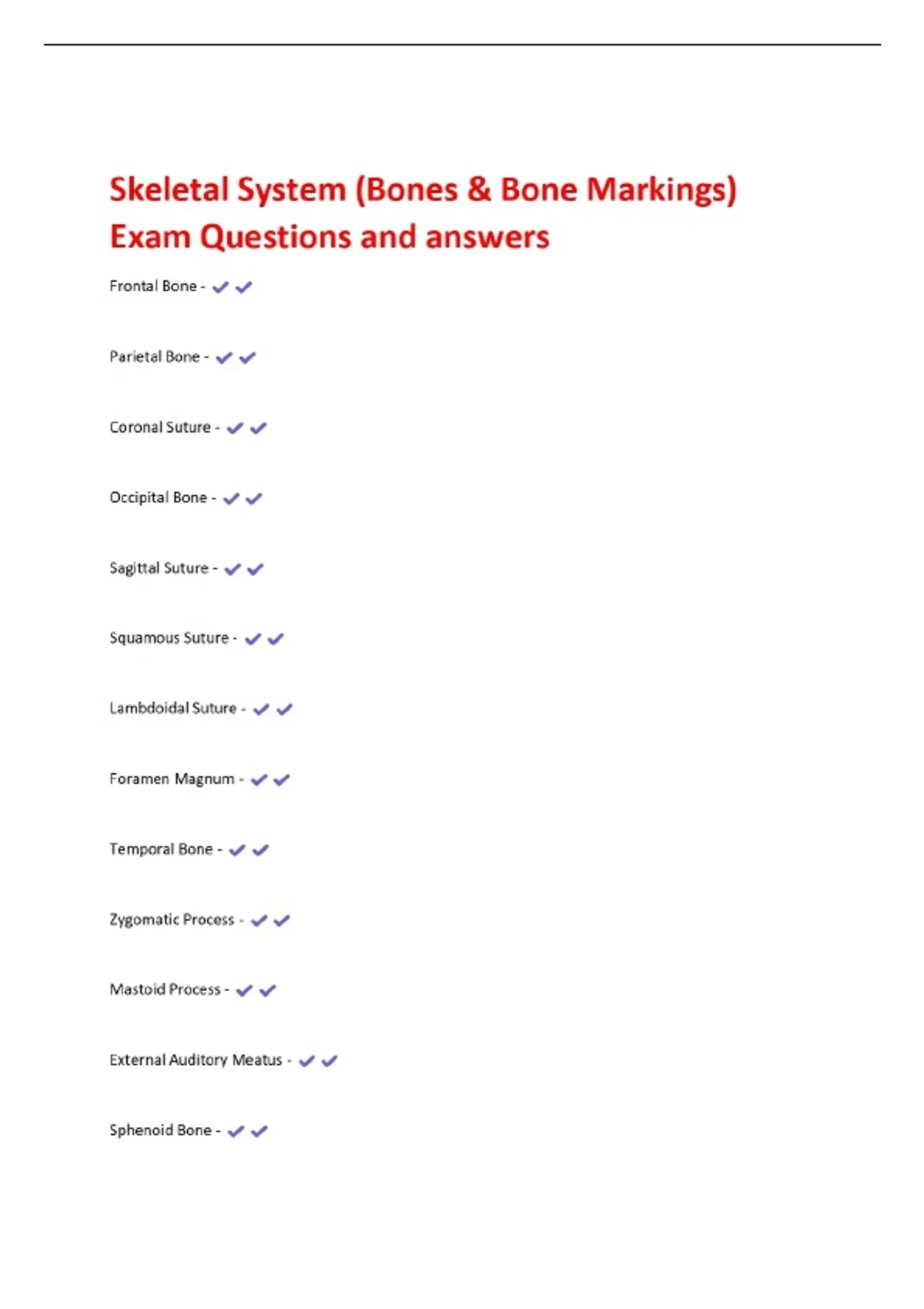 Skeletal System (Bones & Bone Markings) Exam Questions and answers ...