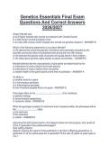Genetics Essentials Final Exam  Questions And Correct Answers  2026&sol;2027