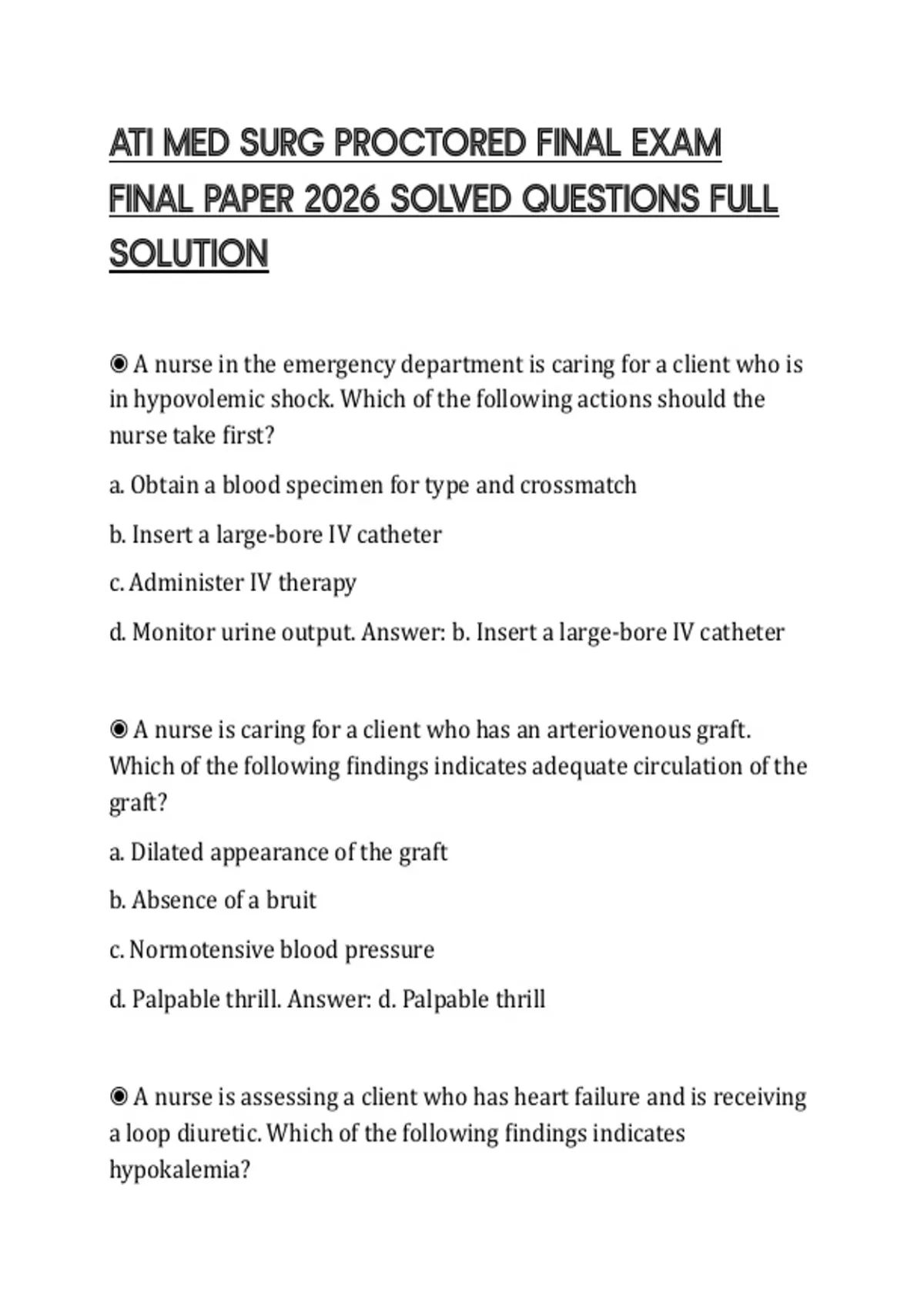 ATI MED SURG PROCTORED FINAL EXAM FINAL PAPER 2026 SOLVED QUESTIONS ...