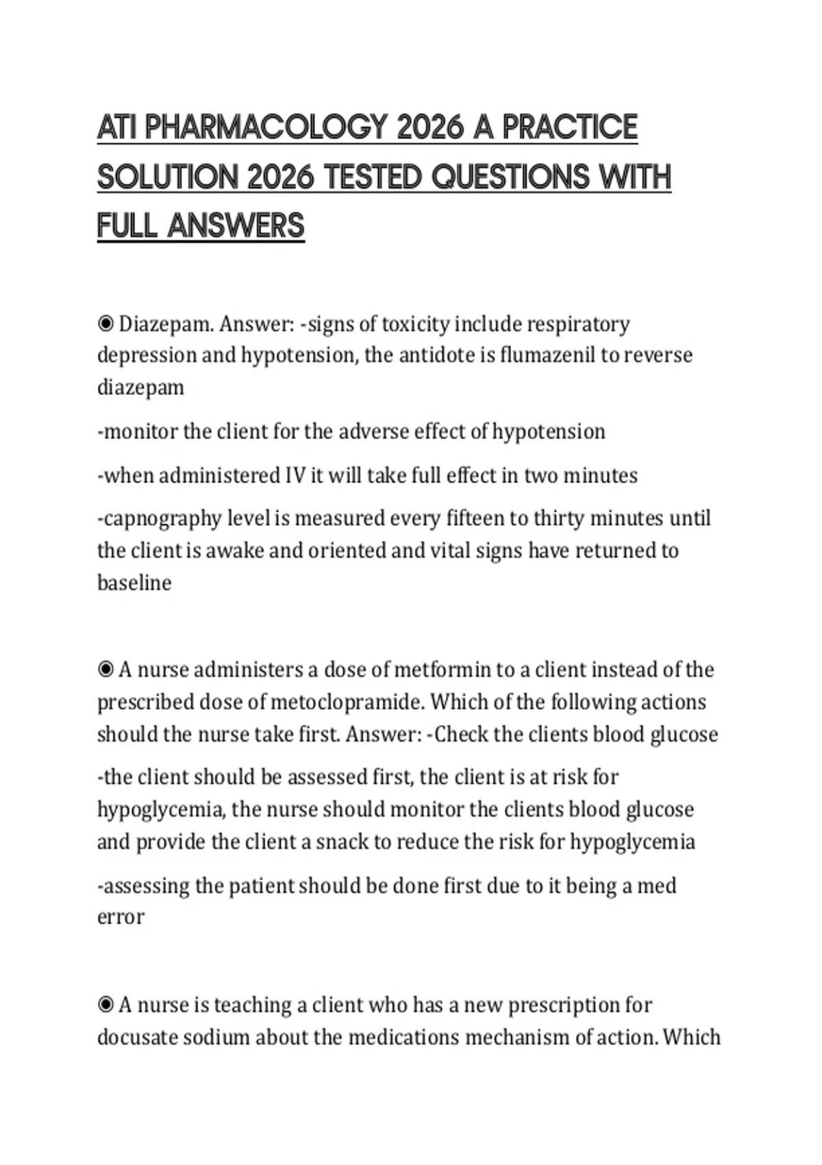 ATI PHARMACOLOGY 2026 A PRACTICE SOLUTION 2026 TESTED QUESTIONS WITH FULL ANSWERS - ATI ...