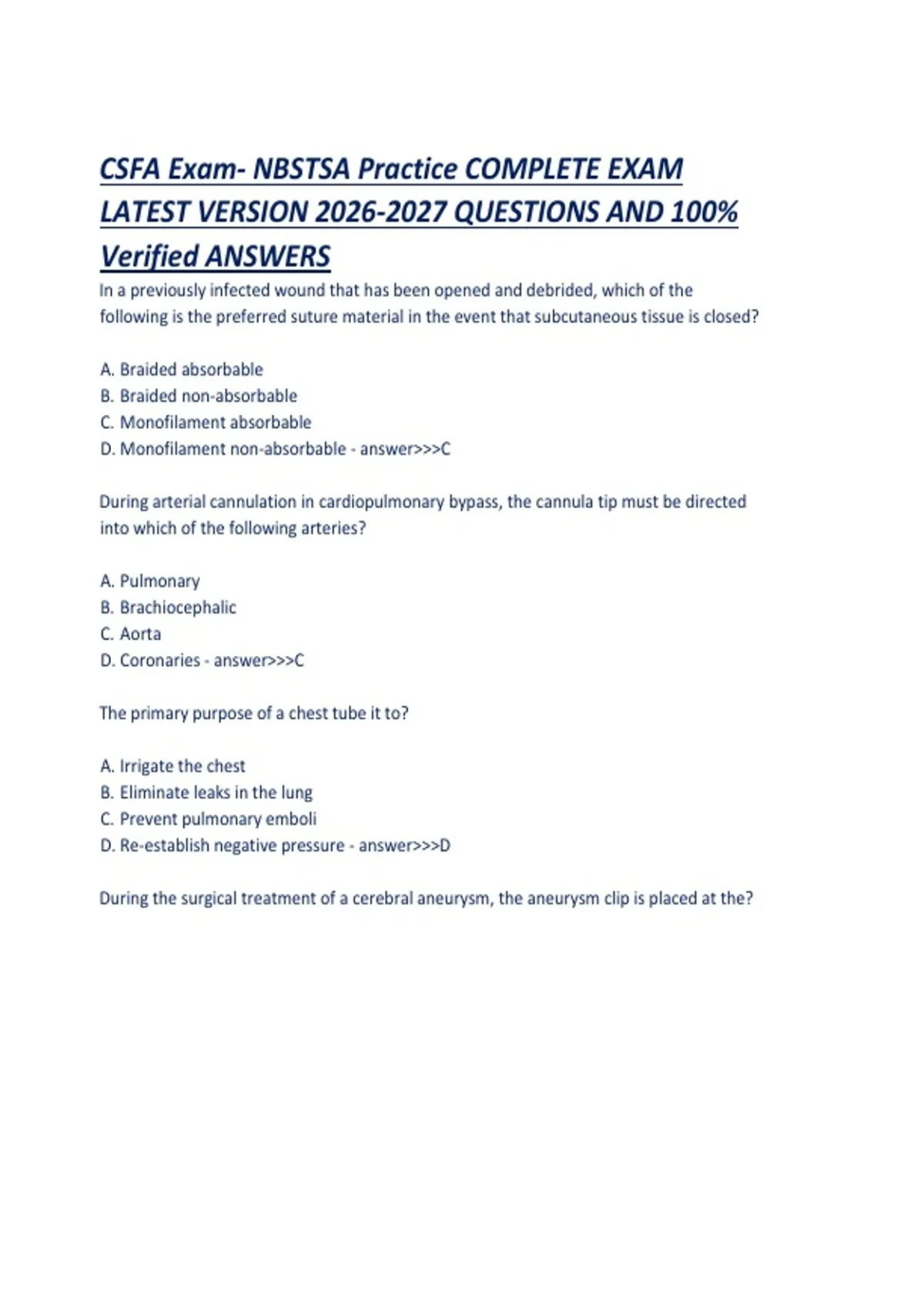 CSFA Exam- NBSTSA Practice COMPLETE EXAM LATEST VERSION QUESTIONS AND ...