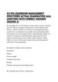 ATI PN LEADERSHIP MANAGEMENT PROCTORED ACTUAL EXAMINATION 2026 QUESTIONS WITH CORRECT ANSWERS GRADED A&plus;