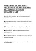 PSYCHOTHERAPY FOR THE ADVANCED PRACTICE PSYCHIATRIC NURSE FINAL PAPER 2026 QUESTIONS WITH ANSWERS 
