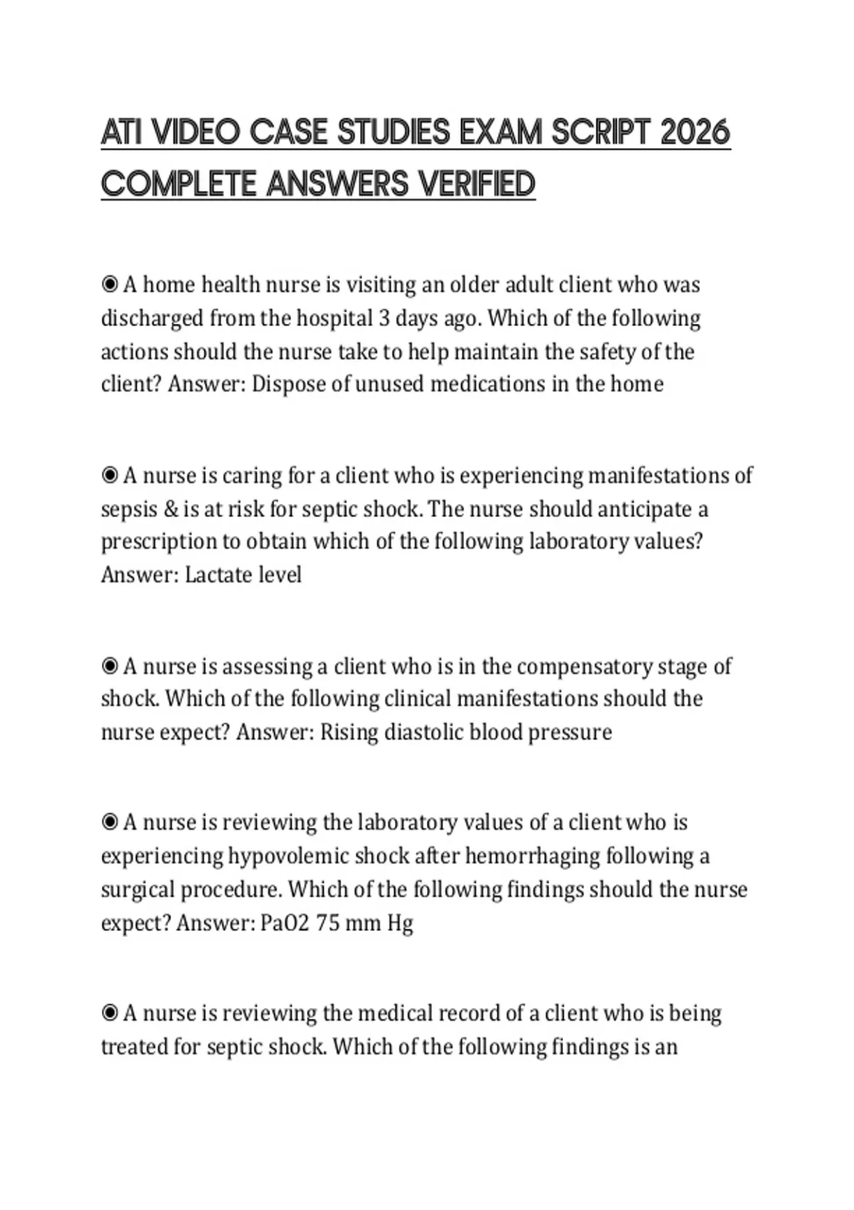 ATI VIDEO CASE STUDIES EXAM SCRIPT 2026 COMPLETE ANSWERS VERIFIED - ATI ...