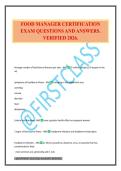 FOOD MANAGER CERTIFICATION EXAM QUESTIONS AND ANSWERS&period; VERIFIED 2026&period;