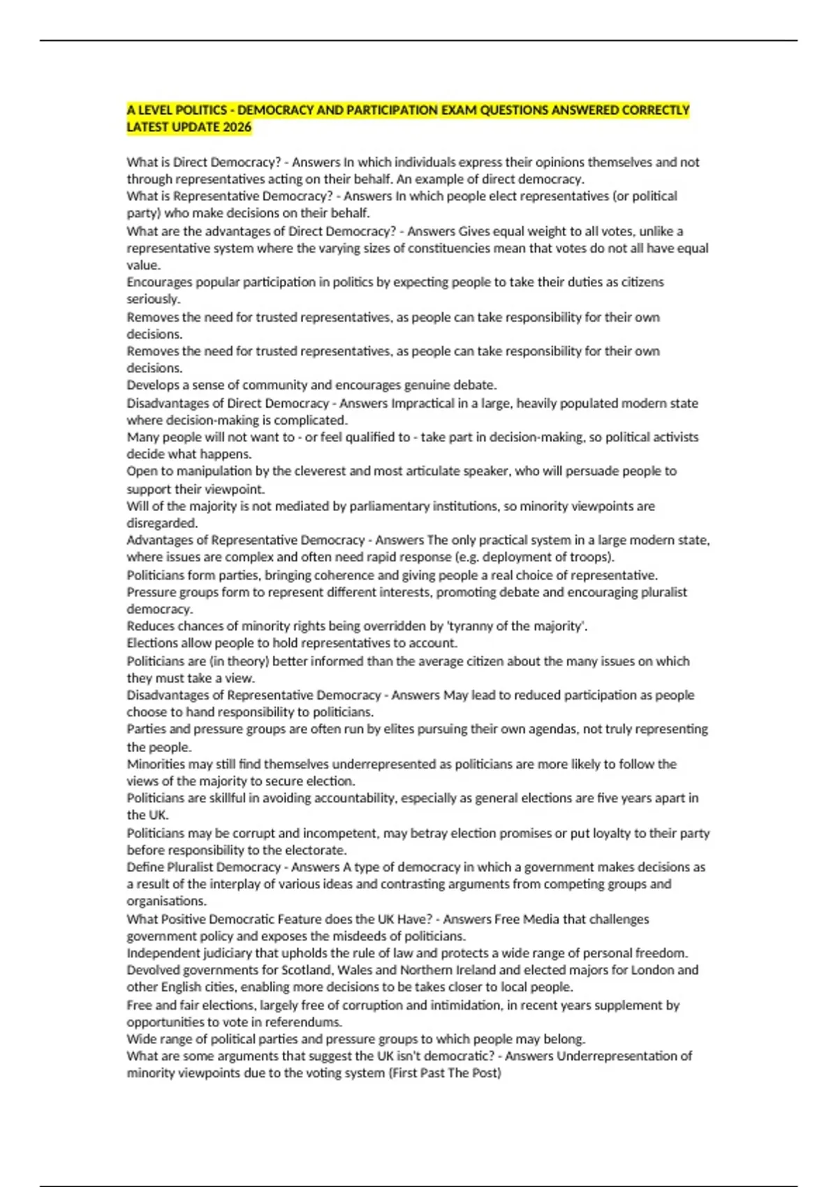 A LEVEL POLITICS - DEMOCRACY AND PARTICIPATION EXAM QUESTIONS ANSWERED ...