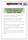Paramedic Final Exam &lpar;JB Learning&rpar; Questions and Answers 100&percnt; PASS