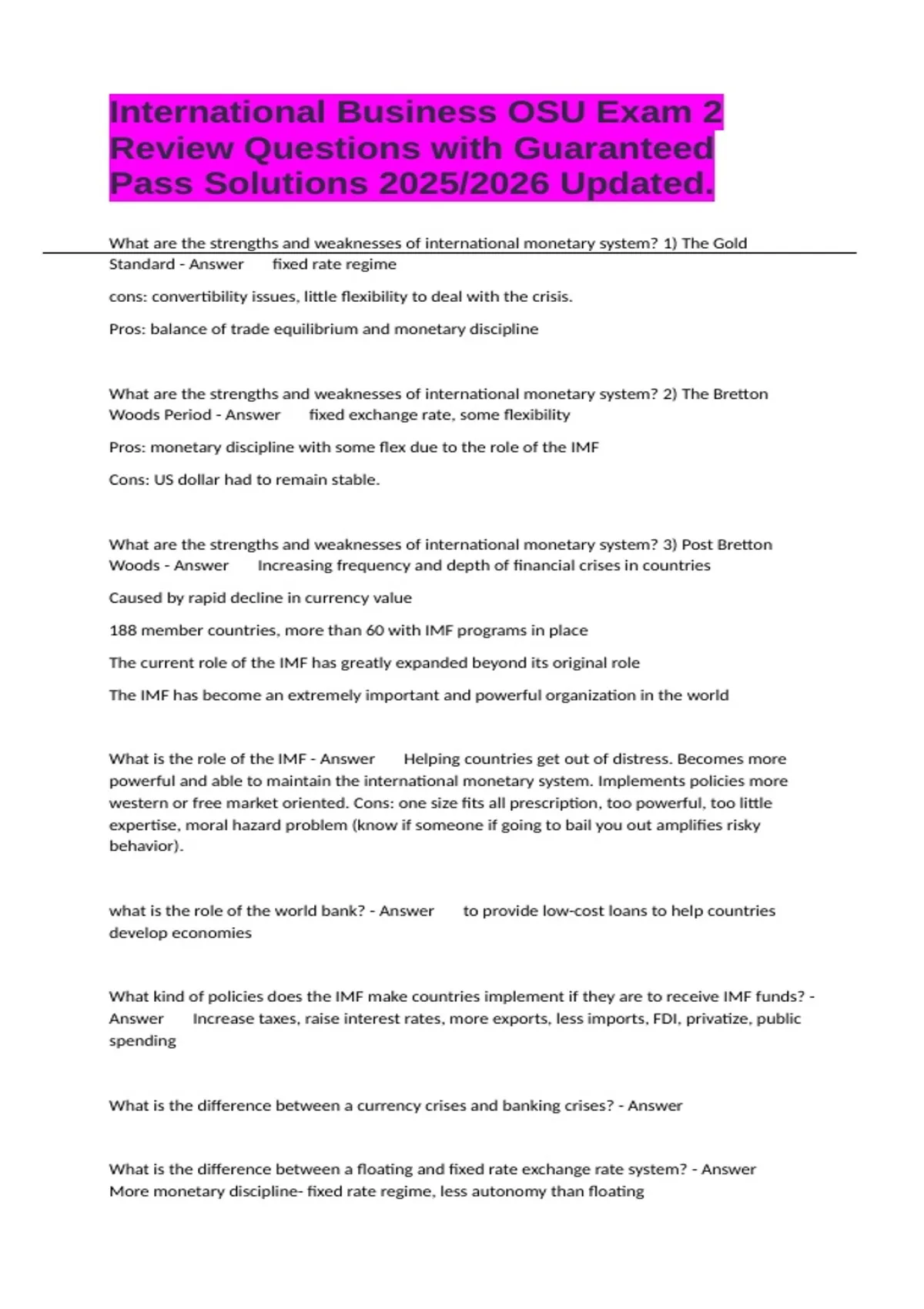 International Business OSU Exam 2 Review Questions with Guaranteed Pass ...