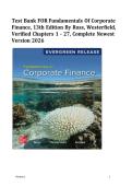TEST BANK for Fundamentals of Corporate Finance&comma; 13th Edition  by Ross&comma; Westerfield&comma; Verified Chapters 1 - 27&comma; Complete Newest Version