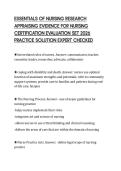 ESSENTIALS OF NURSING RESEARCH APPRAISING EVIDENCE FOR NURSING CERTIFICATION EVALUATION SET 2026 PRACTICE SOLUTION EXPERT CHECKED
