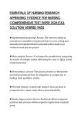 ESSENTIALS OF NURSING RESEARCH APPRAISING EVIDENCE FOR NURSING COMPREHENSIVE TEST PAPER 2026 FULL SOLUTION VERIFIED PASS