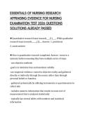 ESSENTIALS OF NURSING RESEARCH APPRAISING EVIDENCE FOR NURSING EXAMINATION TEST 2026 QUESTIONS SOLUTIONS ALREADY PASSED