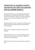 INTRODUCTION TO LEADERSHIP CONCEPTS AND PRACTICE TEST SCRIPT 2026 QUESTIONS WITH FULL ANSWERS GRADED A&plus;