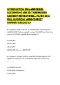 INTRODUCTION TO MANAGERIAL ACCOUNTING 6TH EDITION BREWER GARRISON NOREEN FINAL PAPER 2026 FULL QUESTIONS WITH CORRECT ANSWERS GRADED A&plus;