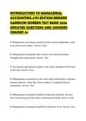 INTRODUCTION TO MANAGERIAL ACCOUNTING 6TH EDITION BREWER GARRISON NOREEN TEST BANK 2026 UPDATED QUESTIONS AND ANSWERS GRADED A&plus;