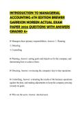 INTRODUCTION TO MANAGERIAL ACCOUNTING 6TH EDITION BREWER GARRISON NOREEN ACTUAL EXAM PAPER 2026 QUESTIONS WITH ANSWERS GRADED A&plus;