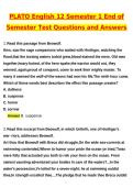 2026 PLATO English 12 Semester 1 End of Semester Test Actual Questions & Answers &lpar;Latest 2026 &sol; 2027 Update&rpar; 100&percnt; Guarantee Pass &lpar;Verified Answers&rpar; PLATO &sol; Edmentum End of Semester Tests 2026 &ndash; Economics&comma; US Government&comma; English 12&comma; Psychology&comma; Biology & P