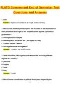 2026 PLATO Government End of Semester Test Actual Questions & Answers &lpar;Latest 2026 &sol; 2027 Update&rpar; 100&percnt; Guarantee Pass &lpar;Verified Answers&rpar;