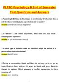2026 PLATO Psychology B End of Semester Test Actual Questions & Answers &lpar;Latest 2026 &sol; 2027 Update&rpar; 100&percnt; Guarantee Pass &lpar;Verified Answers&rpar;