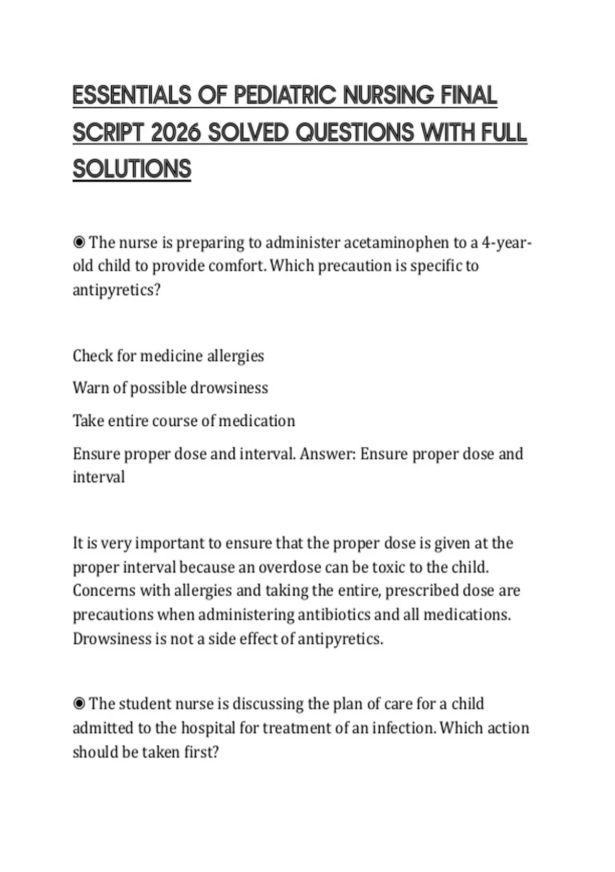 ESSENTIALS OF PEDIATRIC NURSING FINAL SCRIPT 2026 SOLVED QUESTIONS WITH ...