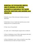 ESSENTIALS OF PSYCHIATRIC MENTAL HEALTH NURSING 4TH EDITION ELIZABETH M VARCAROLIS TEST BANKS UPDATED QUESTIONS AND ANSWERS 2026 GRADED A&plus;