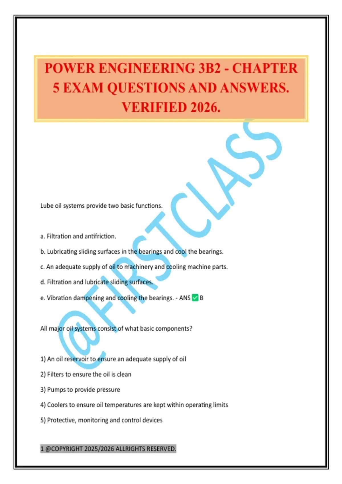 POWER ENGINEERING 3B2 - CHAPTER 5 EXAM QUESTIONS AND ANSWERS. VERIFIED ...