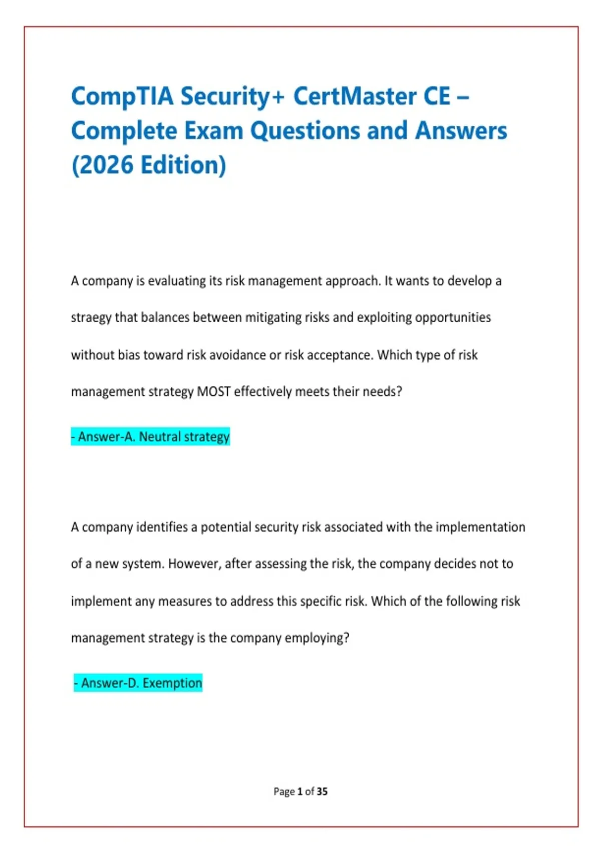 CompTIA Security+ SY0-701 CertMaster CE – Full 2026 Practice Exam ...