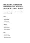 FINAL EXAM MGT 201 PRINCIPLES OF MANAGEMENT EXAM SCRIPT 2026 FULL QUESTIONS WITH CORRECT ANSWERS