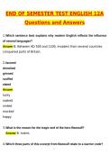 2026 End of Semester Test English 12A&period; Actual Questions & Answers &lpar;Latest 2026 &sol; 2027 Update&rpar; 100&percnt; Guarantee Pass &lpar;Verified Answers&rpar;