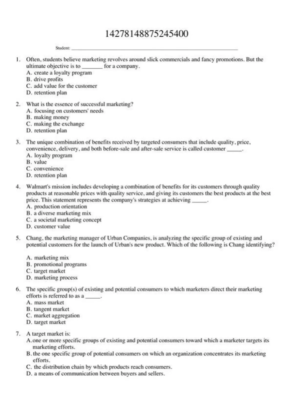 practice test bank questions, final exam : Marketing_ The Core - Kerin ...