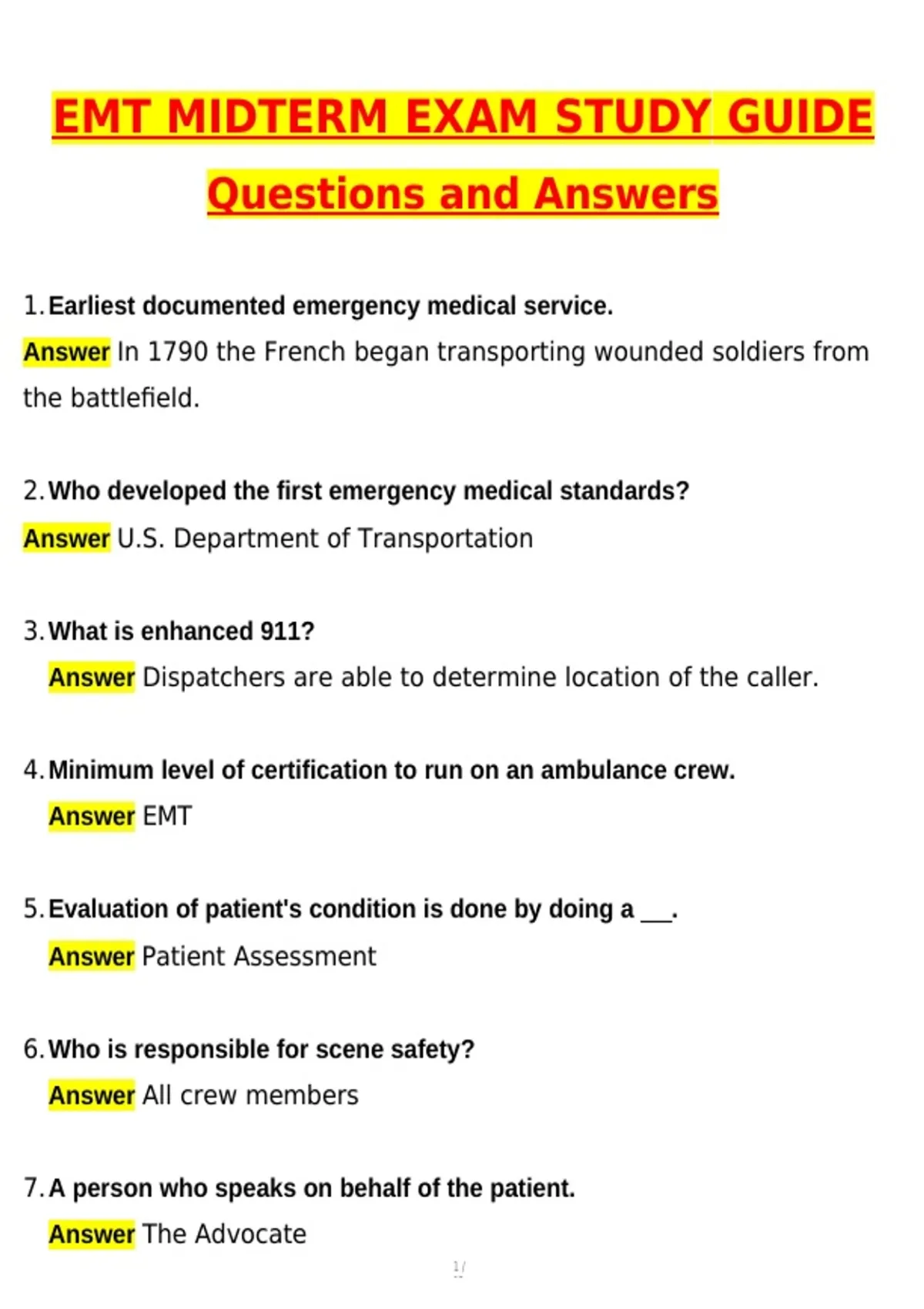 2026 EMT Midterm Exam Study Guide Actual Questions & Answers (Latest ...