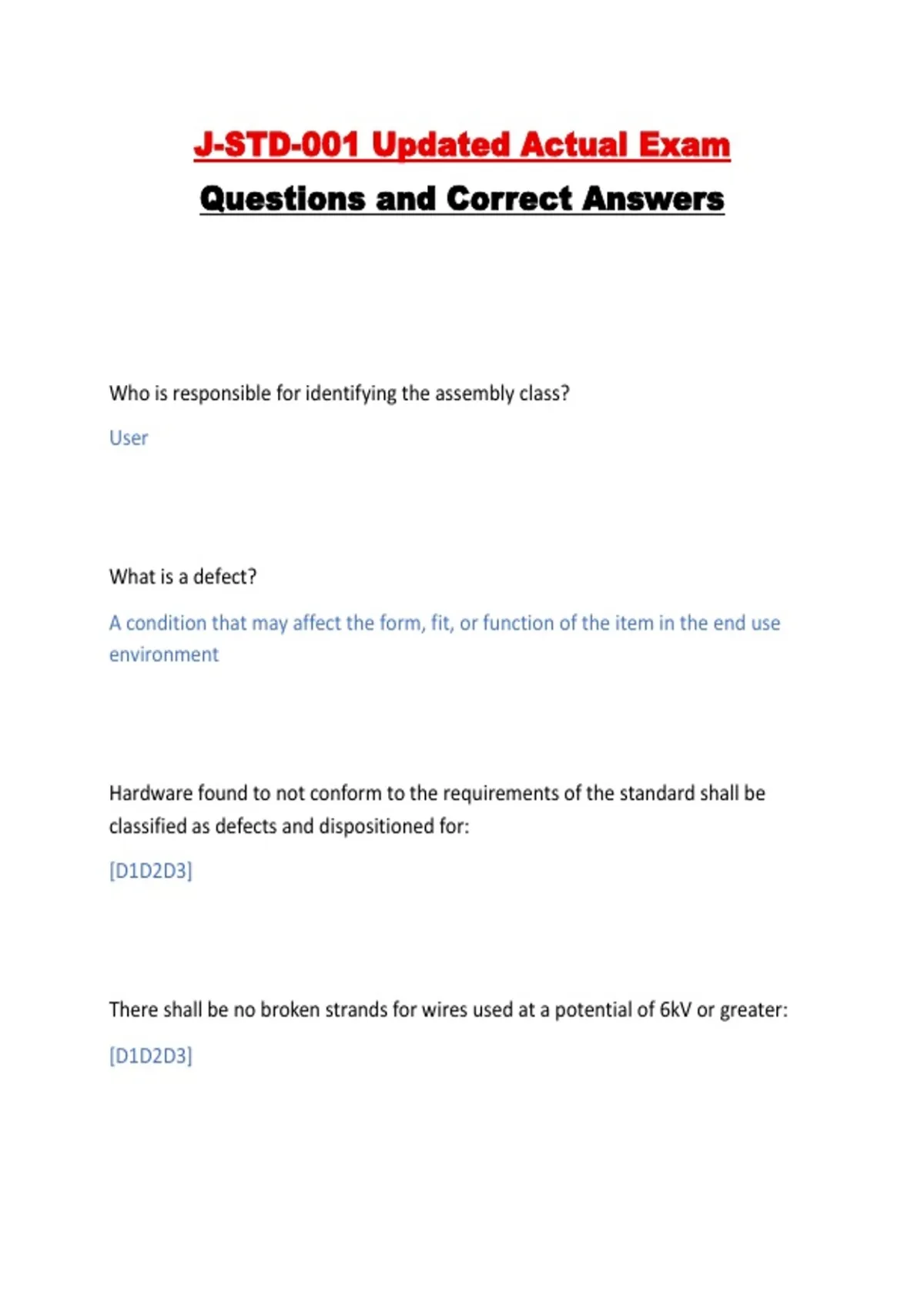 J-STD-001 Updated Actual Exam Questions and Correct Answers - J-STD-001 ...