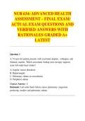 NUR 634&colon; ADVANCED HEALTH  ASSESSMENT &ndash; FINAL EXAM&sol;  ACTUAL EXAM QUESTIONS AND  VERIFIED ANSWERS WITH  RATIONALES GRADED A&plus;  LATEST Grand Canyon University