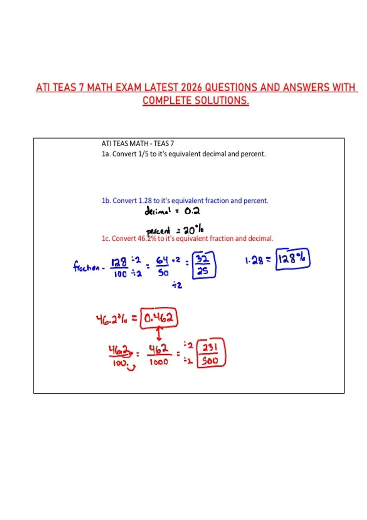 ATI TEAS 7 MATH EXAM LATEST 2026 QUESTIONS AND ANSWERS WITH COMPLETE ...