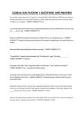 GLOBAL HEALTH EXAM 3 QUESTIONS AND ANSWERS