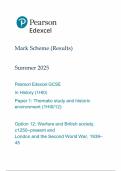 2025 Pearson Edexcel GCSE HISTORY PAPER 1 MARKSCHEME 1HI0&sol;12