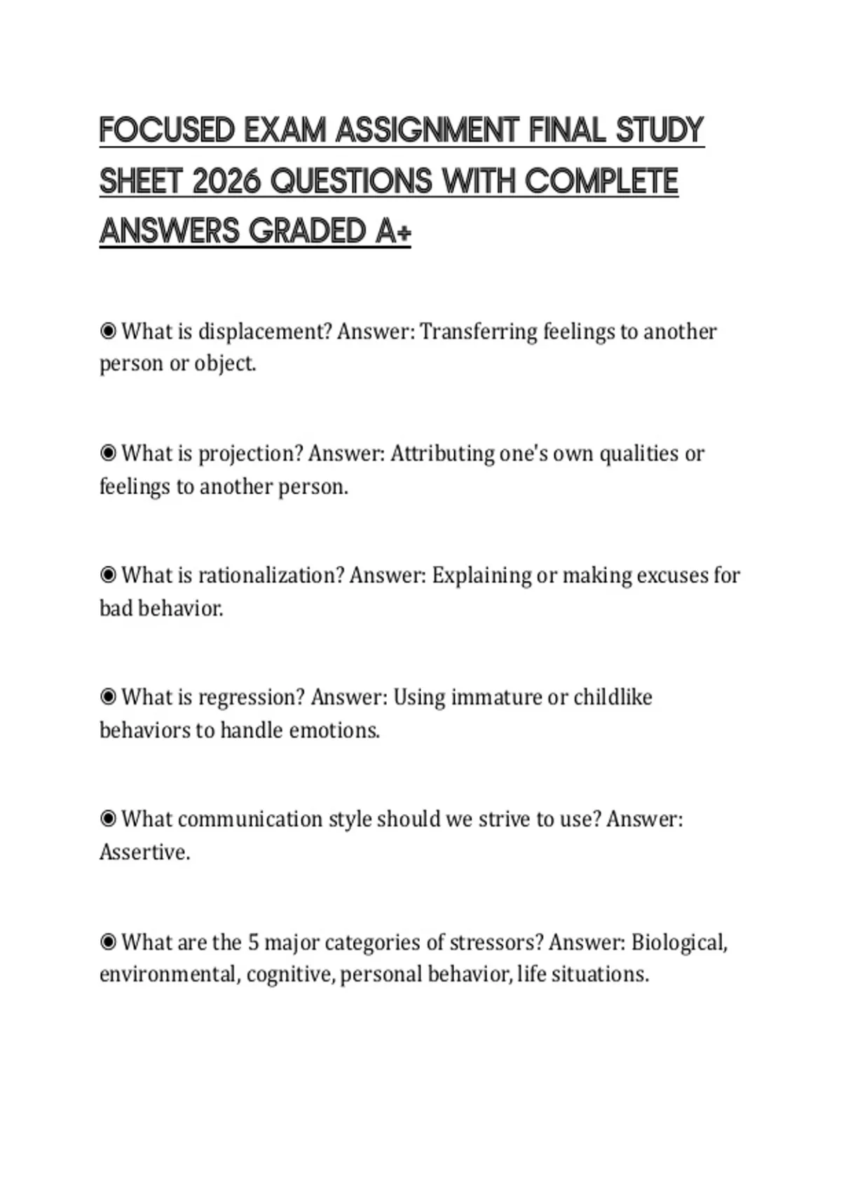 FOCUSED EXAM ASSIGNMENT FINAL STUDY SHEET 2026 QUESTIONS WITH COMPLETE ...