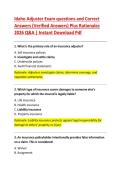 Idaho Adjuster Exam questions and Correct  Answers &lpar;Verified Answers&rpar; Plus Rationales  2026 Q&A &vert; Instant Download Pdf