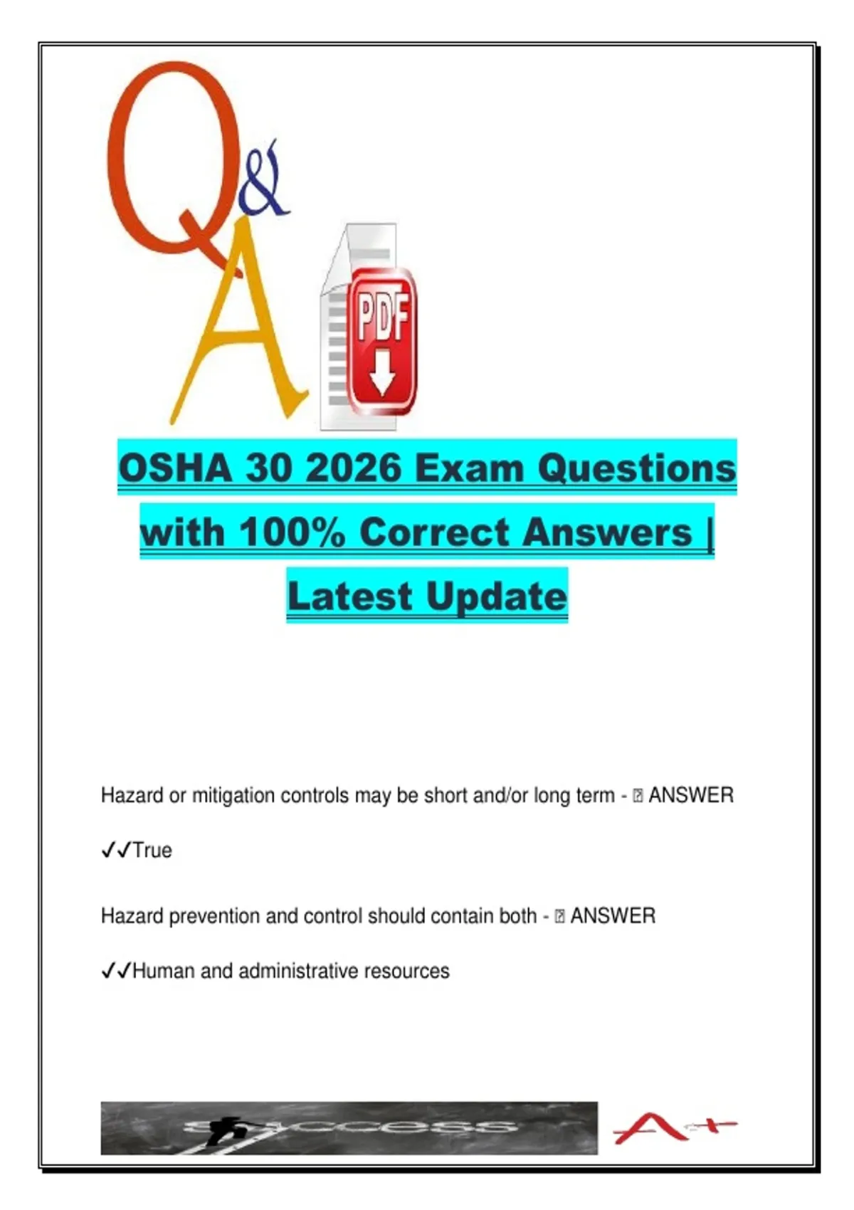 OSHA 30 Exam 2026 – 240 Practice Questions with 100% Correct Answers ...