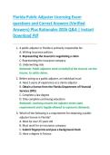 Florida Public Adjuster Licensing Exam  questions and Correct Answers &lpar;Verified  Answers&rpar; Plus Rationales 2026 Q&A &vert; Instant  Download Pdf 